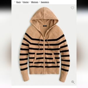 J Crew Tan And Black Striped Wool And Alpaca Blend Zip Up Size M
